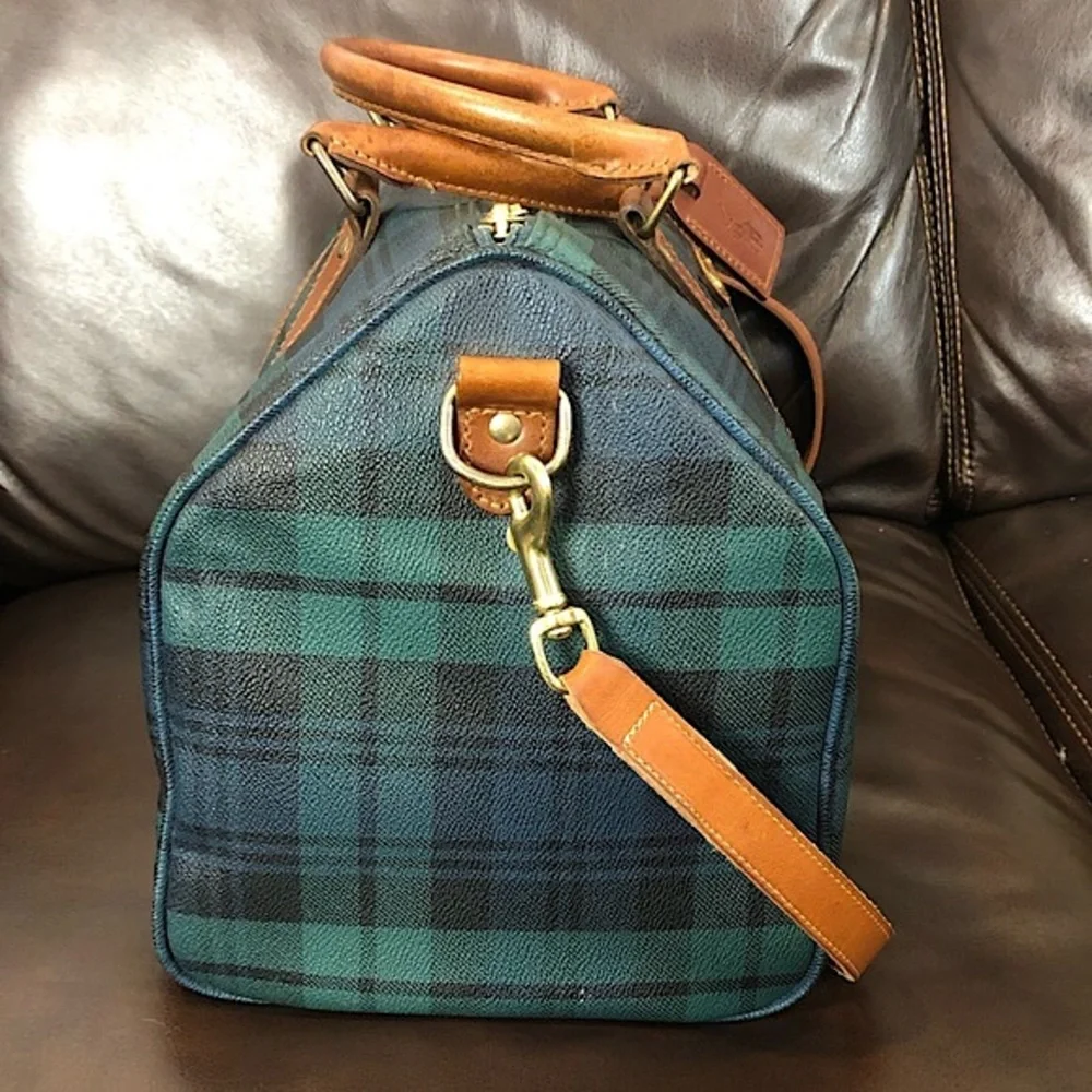 RALPH LAUREN Black Watch Plaid Boston Travel Duffle Shoulder Bag 40cm